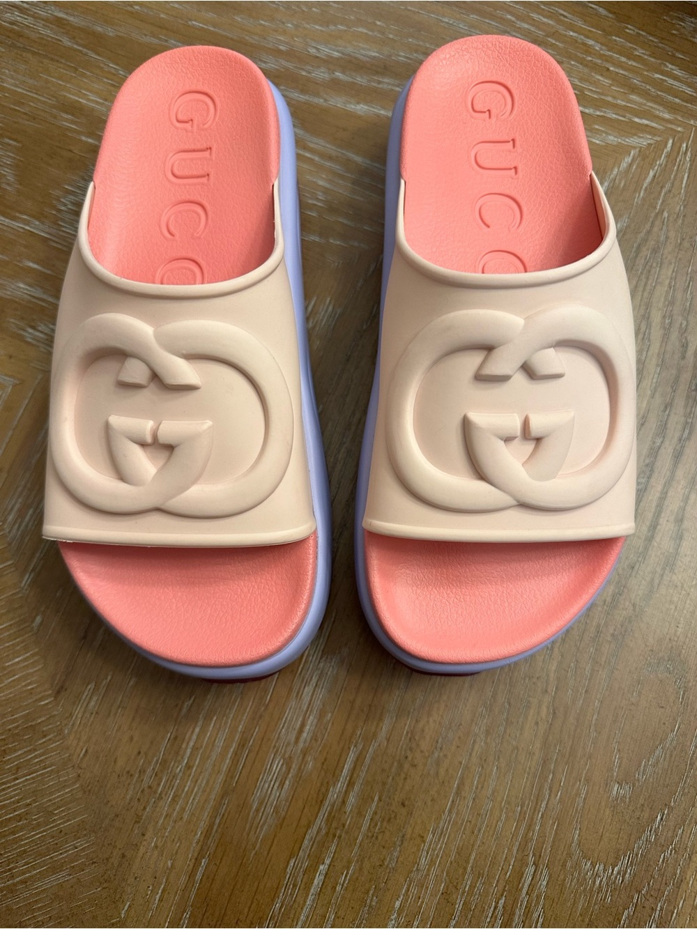 Authentic Gucci Peach Strap Coral Slide Sandals